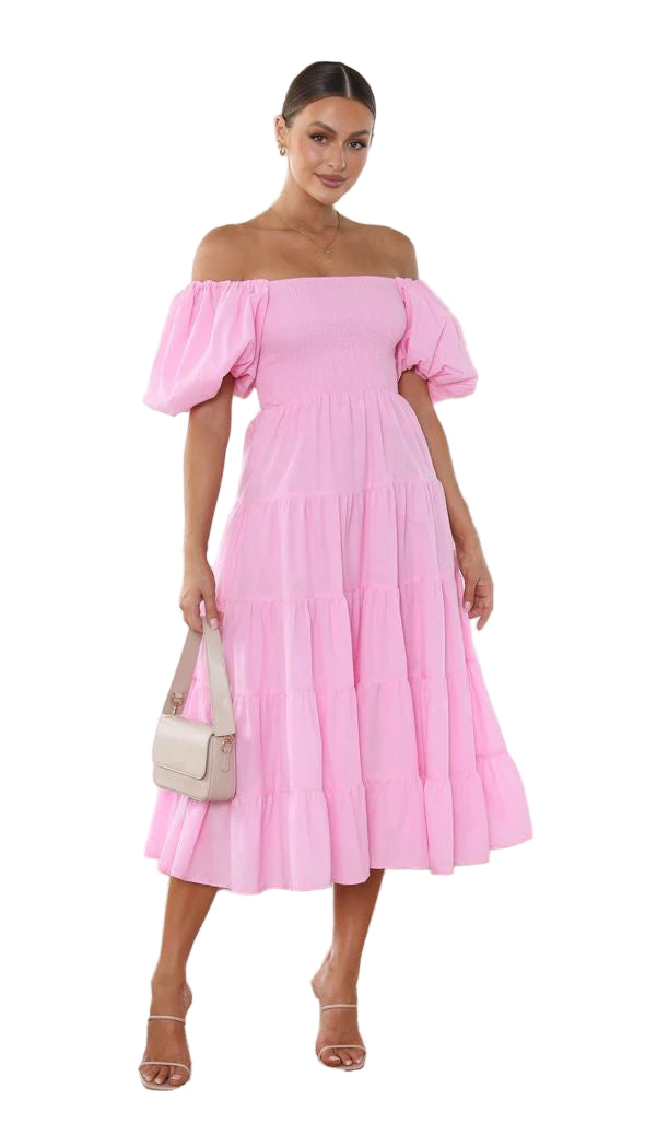 Damekjole Off-Shoulder Midi Myk Pustende Stoff-1