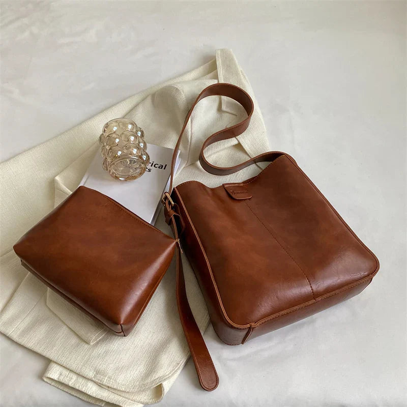 Skulderveske Dame Vintage Chic Skinn Romslig Design 3