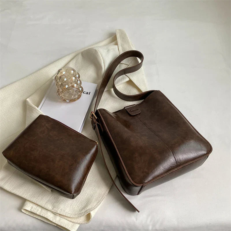 Skulderveske Dame Vintage Chic Skinn Romslig Design 4