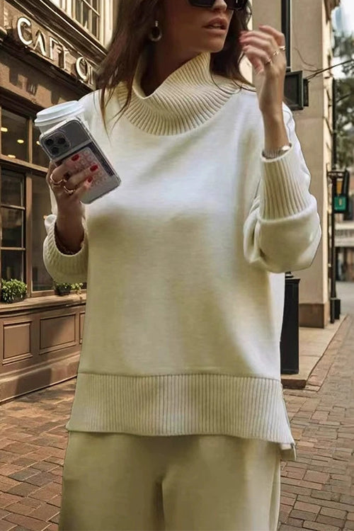 Sett Dame Høyhalset Sweatshirt med Brede Ben Bukser 2