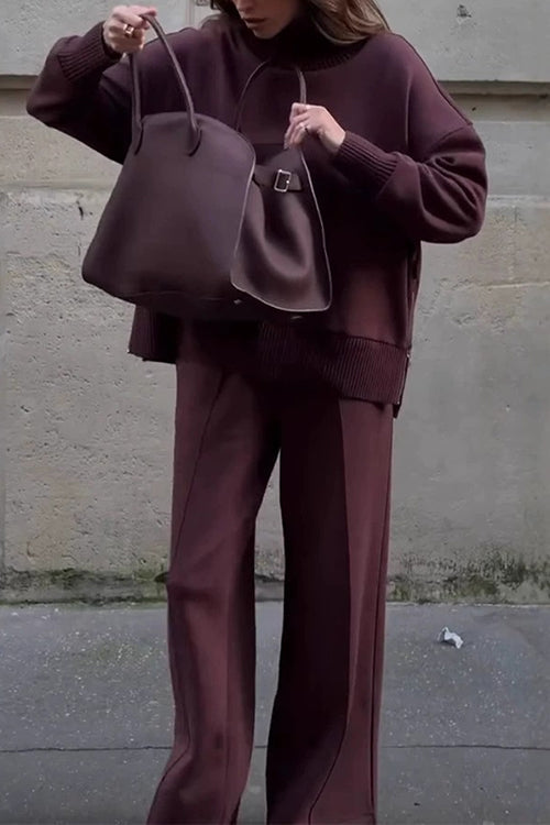 Sett Dame Høyhalset Sweatshirt med Brede Ben Bukser 4