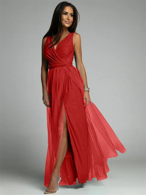 Variant image for Kvinne Kjole V-hals Elegant Polyester Med Splitt-21