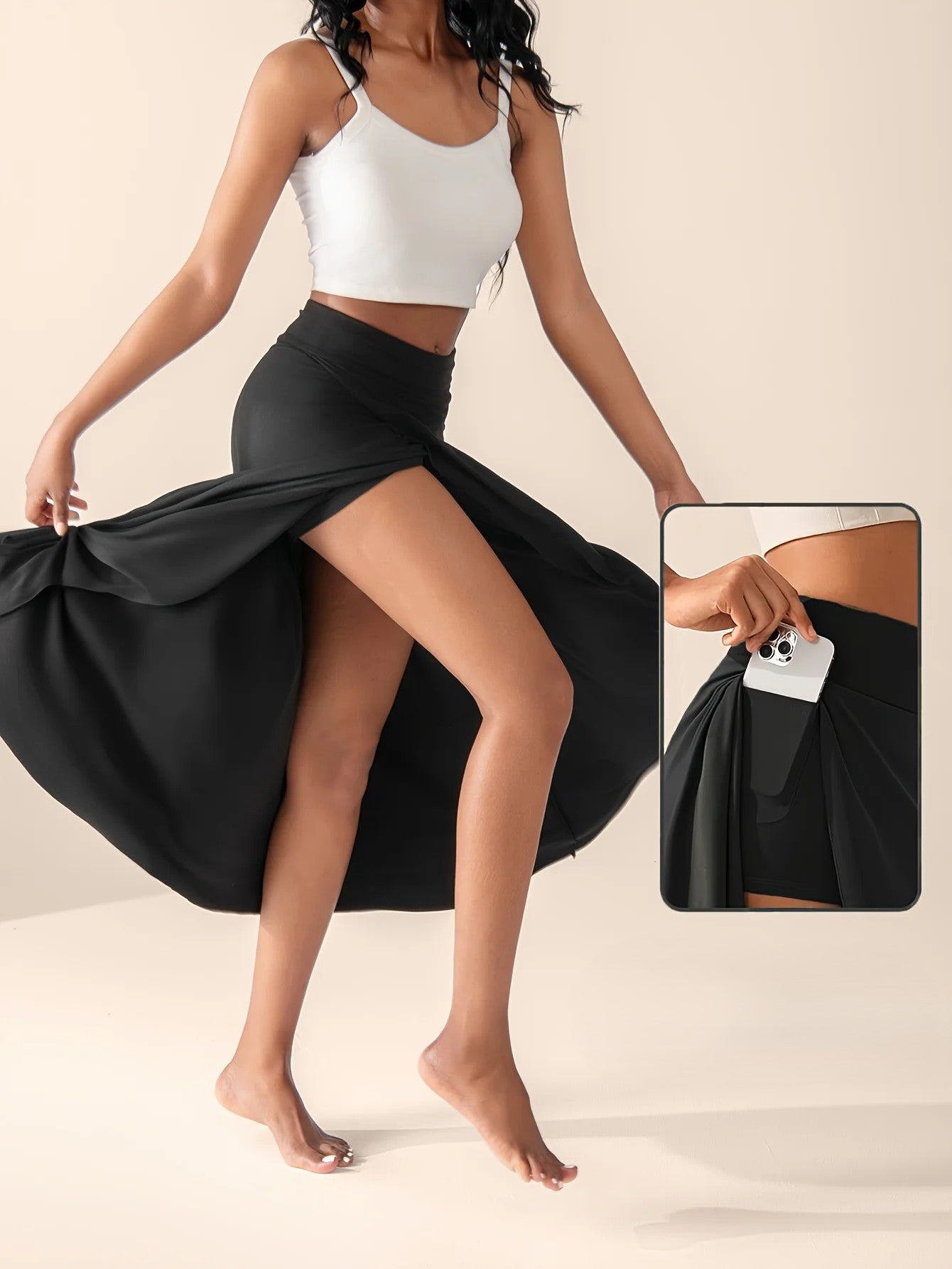 Skjørt Dame Med Shorts Asymmetrisk Flared Design 5
