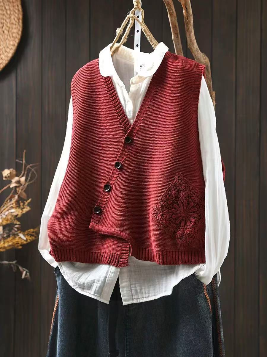 Strikke Vest Dame Asymmetrisk Design V-Hals 1