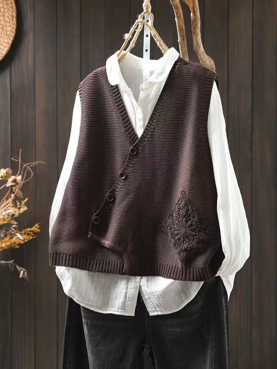 Strikke Vest Dame Asymmetrisk Design V-Hals 2