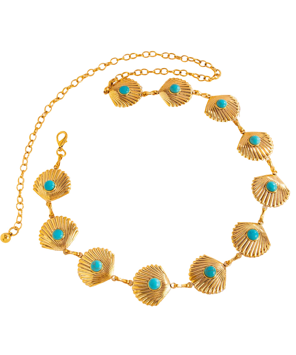 Unisex Body Chain med Turkis og Kamskjell Design 1