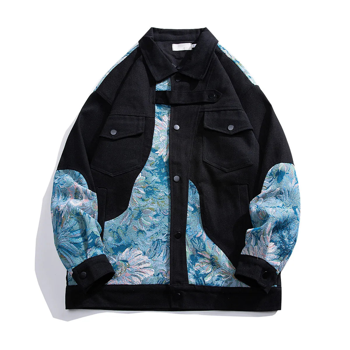 Unisex Denimjakke med Blomsterpaneler Løs Passform 0