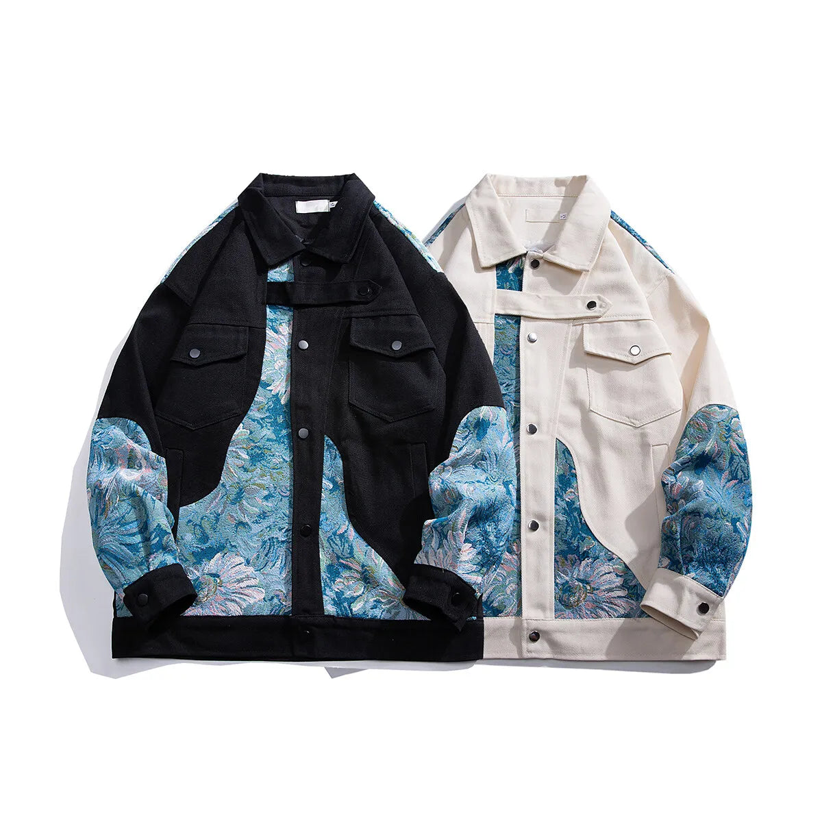 Unisex Denimjakke med Blomsterpaneler Løs Passform 2