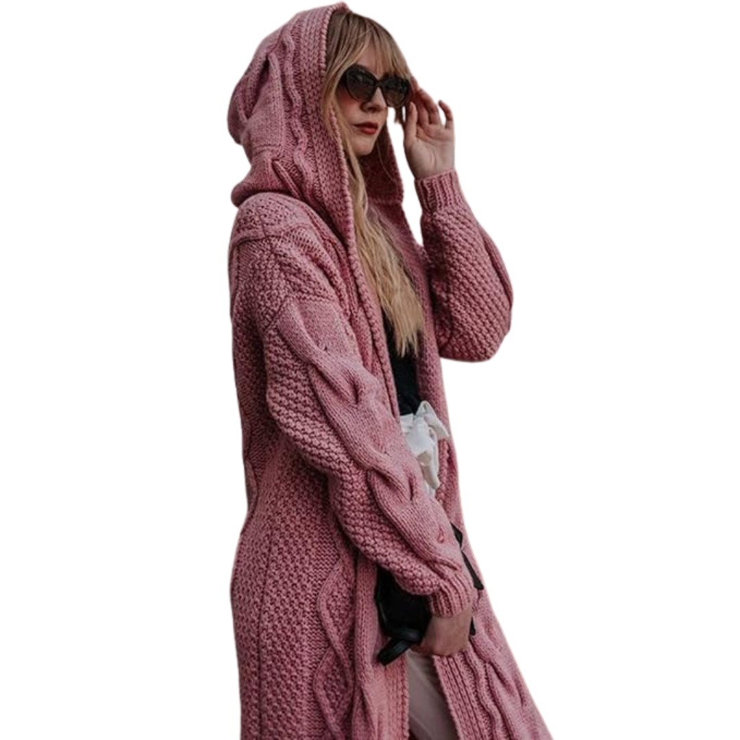 Twist strikket hettecardigan for kvinner
