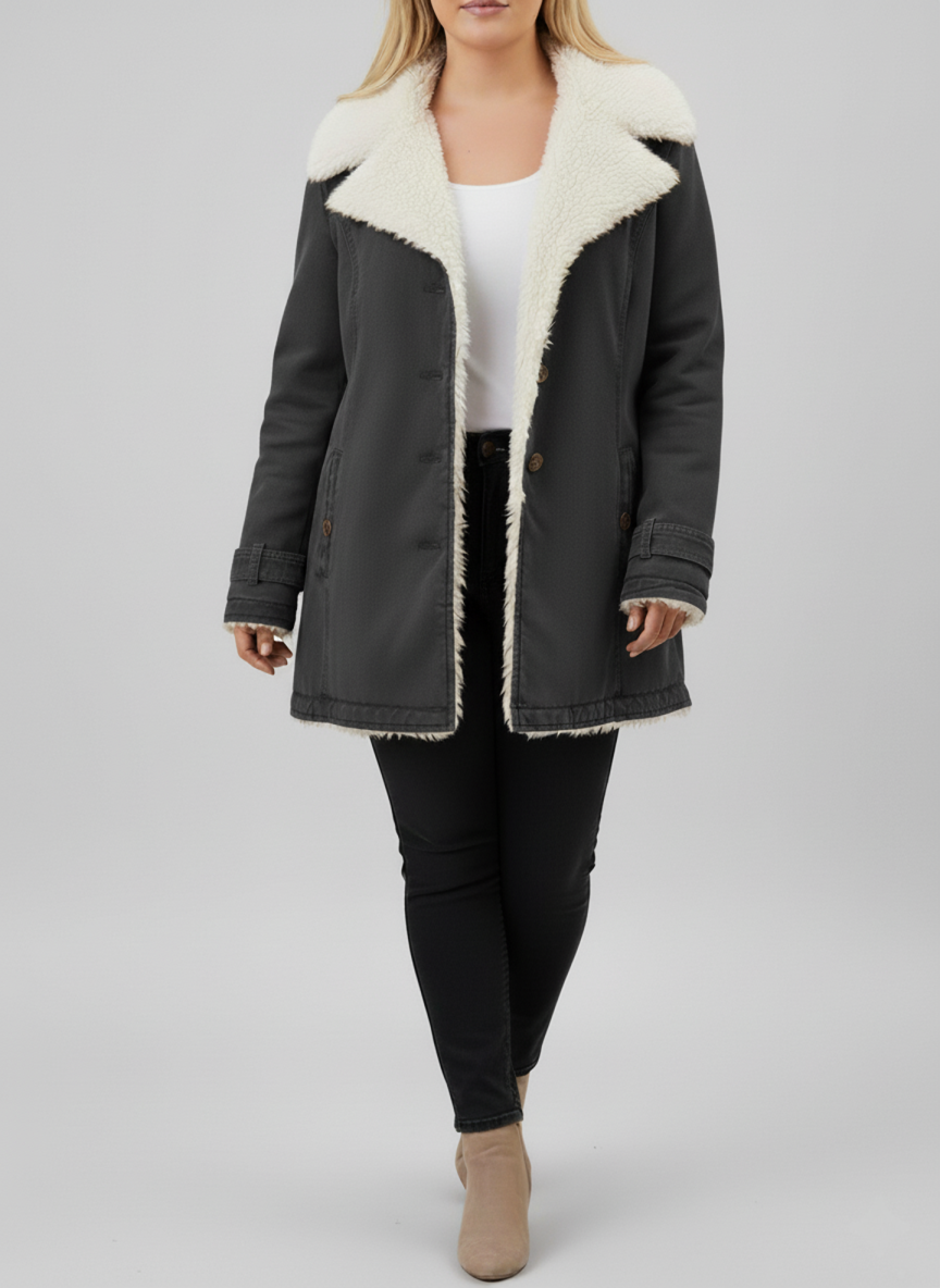 Vinterjakke Dame Med Sherpa-fôr Moderne Design 2