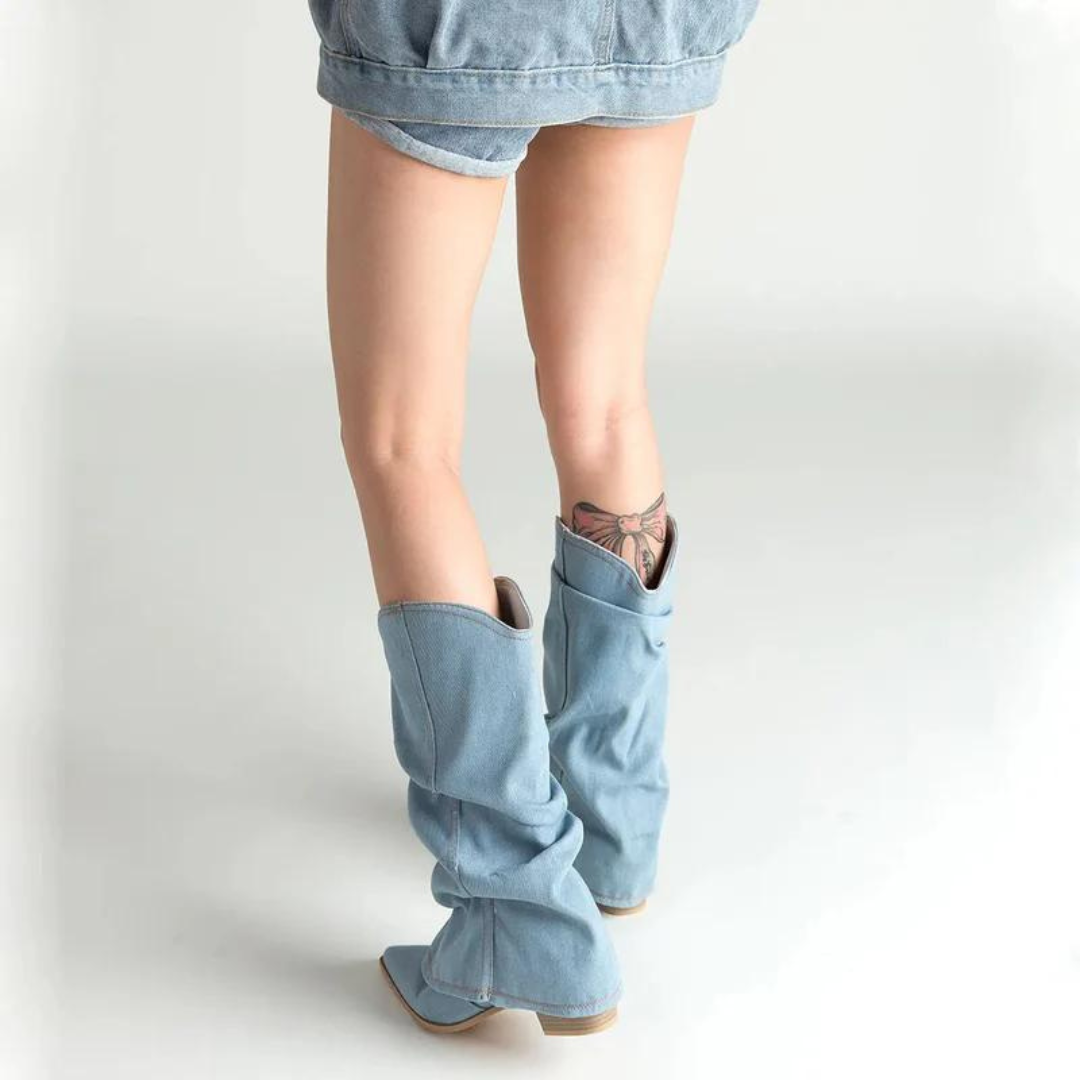 Blokke hæler Dame denim støvler