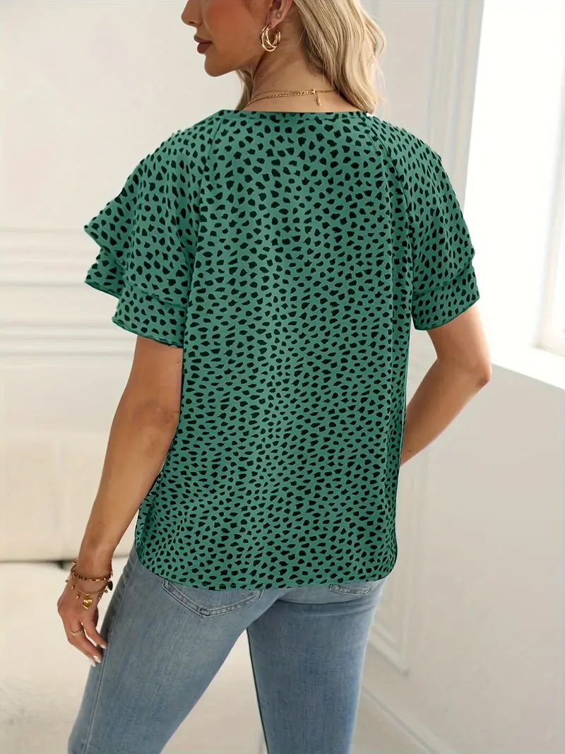 Dame Bluse Ruffled Sirkulær Utringning