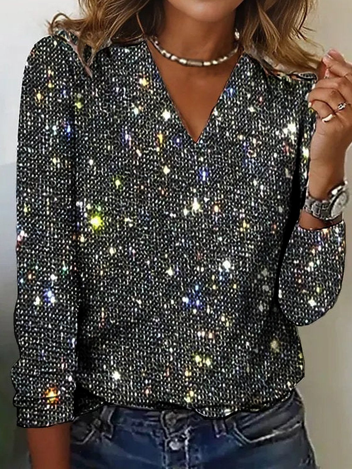 Tops tal-festa tan-nisa One Shoulder bil-Paljetti