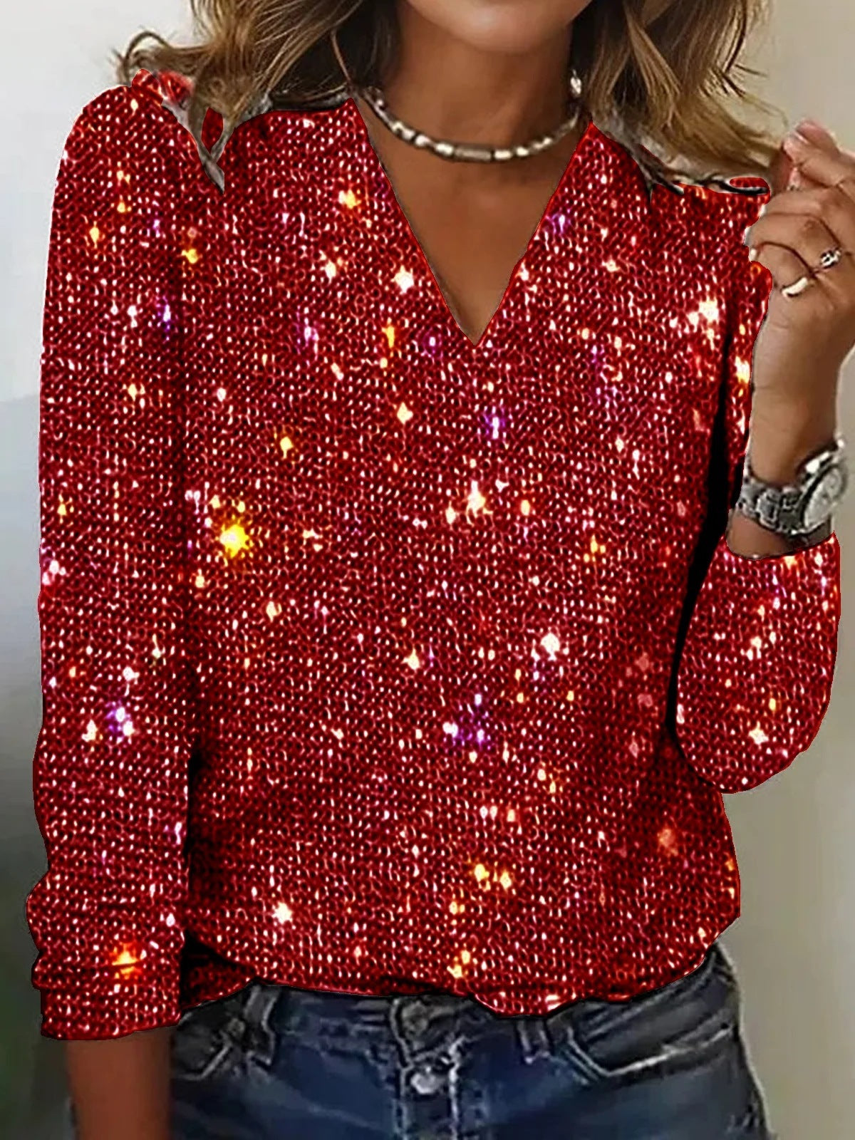 Tops tal-festa tan-nisa One Shoulder bil-Paljetti