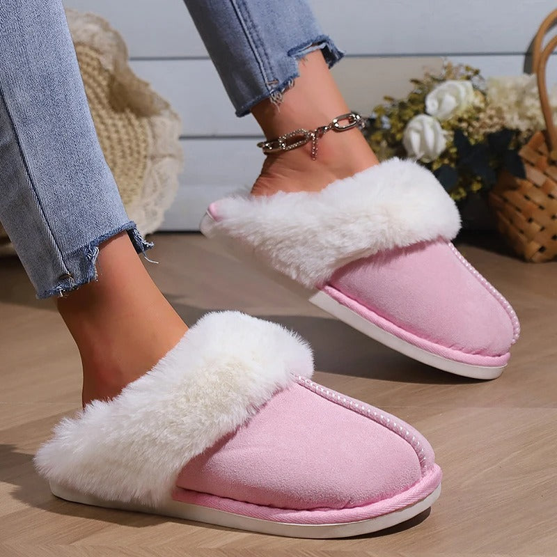 Fluffy varm semsket tøfler for kvinner