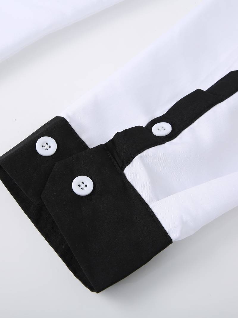 Herre Skjorte Button-up Kontrasterende Design 100% Bomull-5