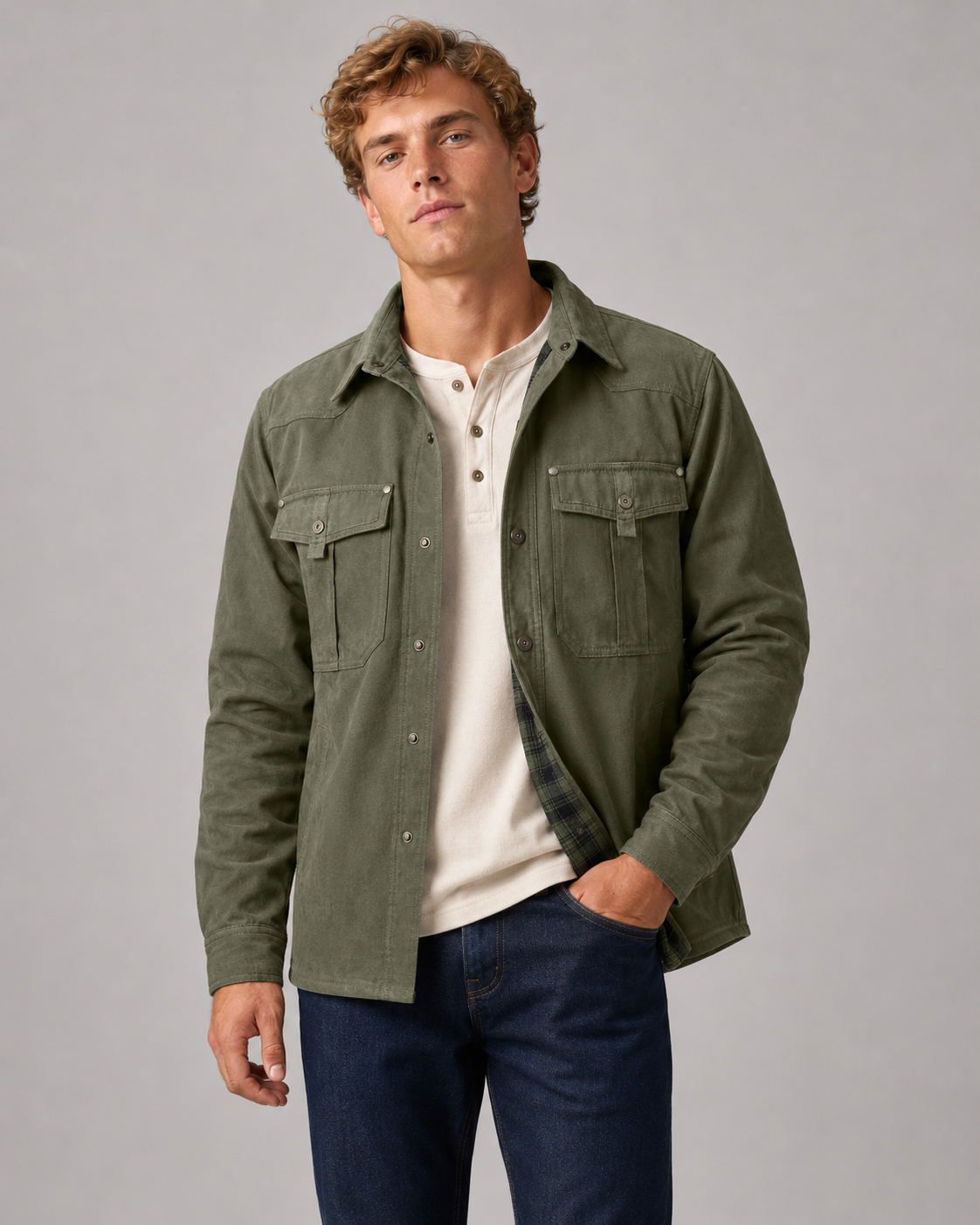 Herre Flanellskjorte Fôret Casual