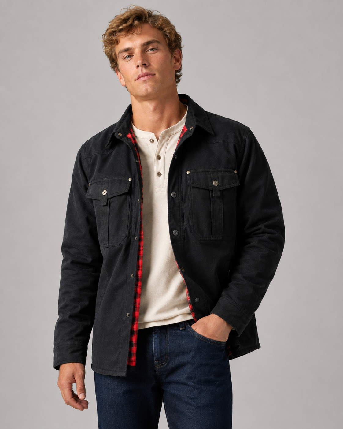 Herre Flanellskjorte Fôret Casual