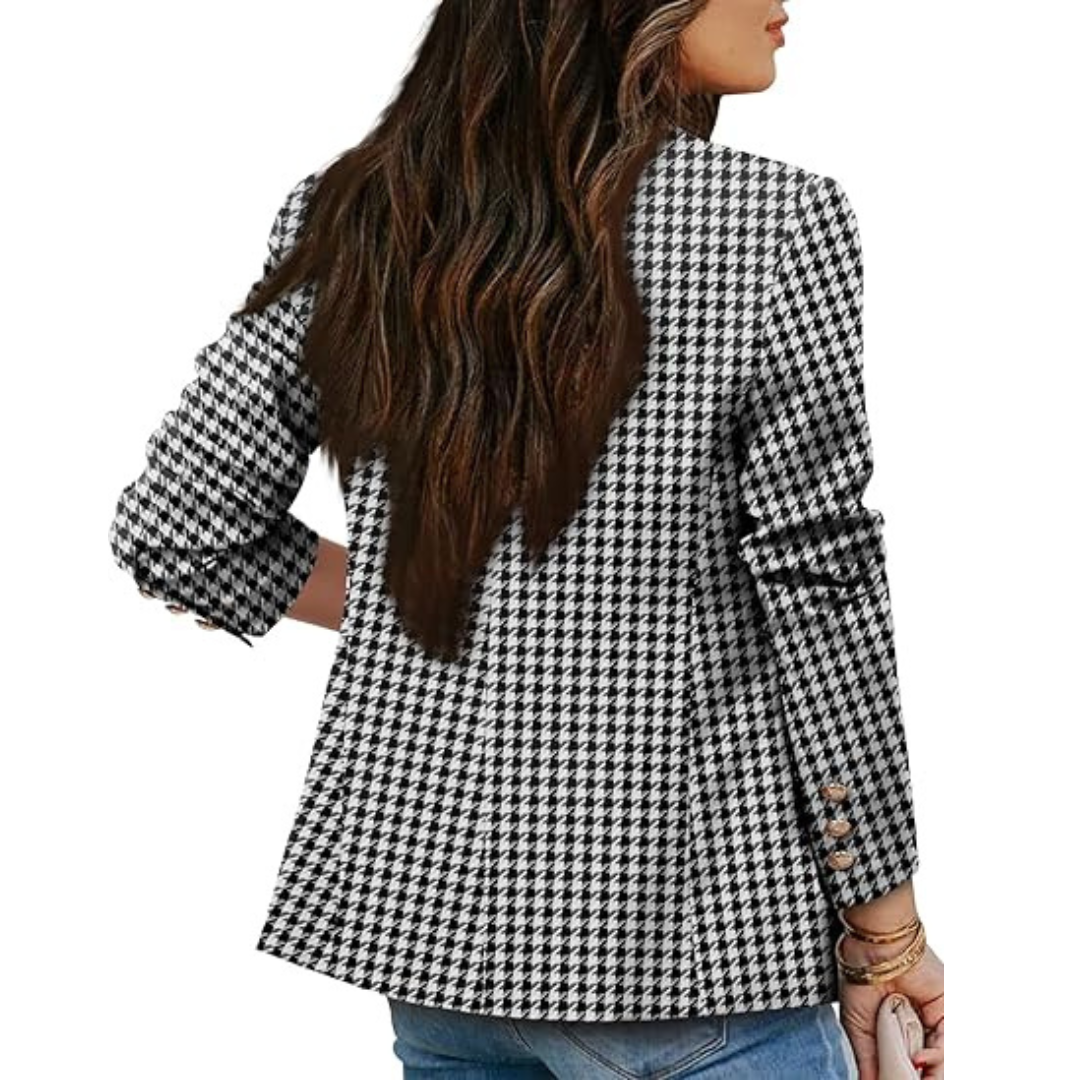 Dobbeltradet houndstooth-blazer for dame