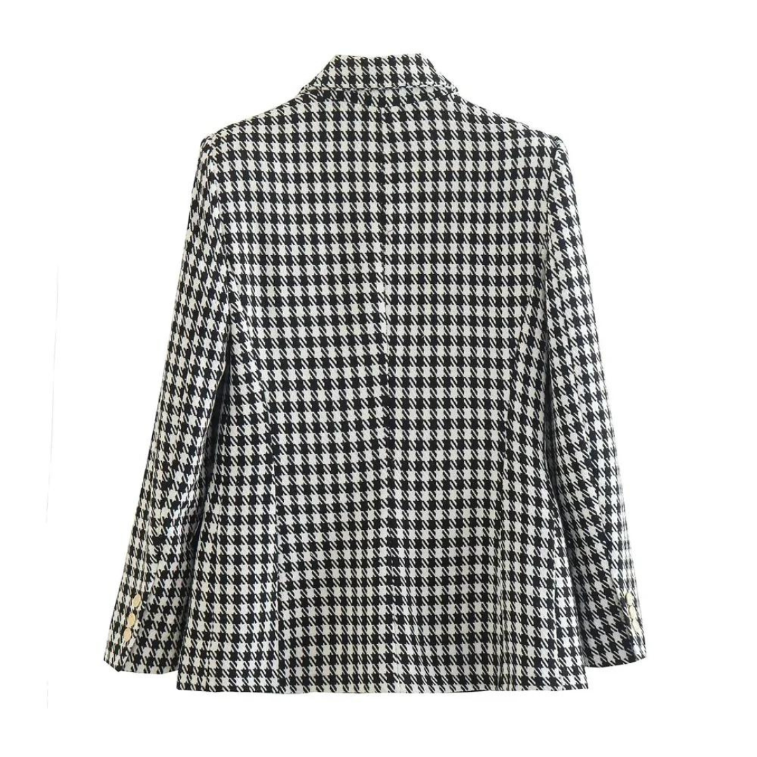 Dobbeltradet houndstooth-blazer for dame