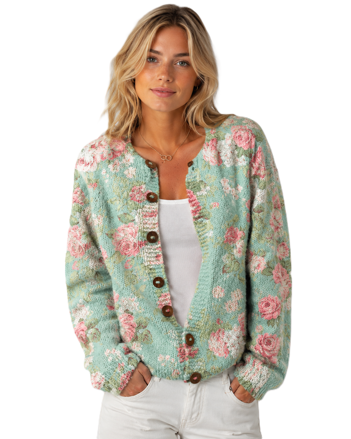 Kvinnens Blomster Cardigan Vintage Stil