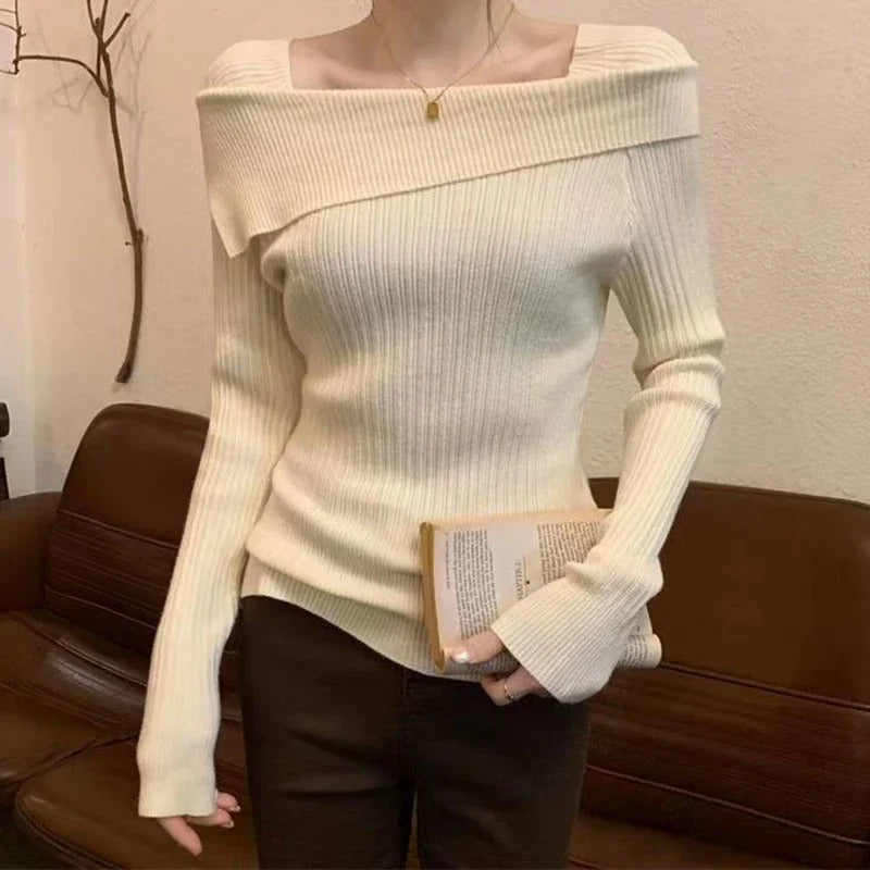 Off Shoulder strikket genser for kvinner