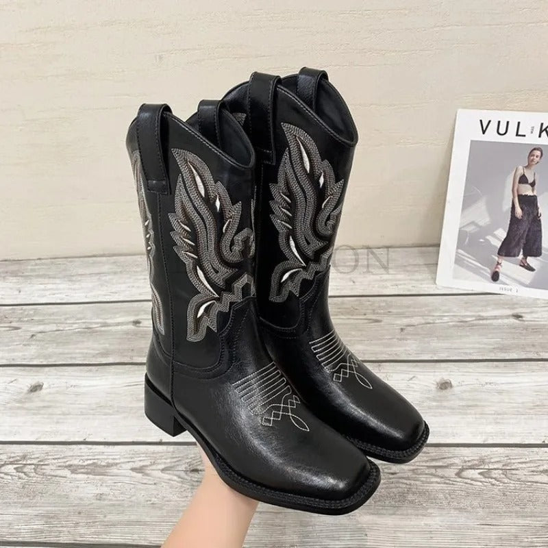 Cowboystøvler med vintage-broderi for kvinner