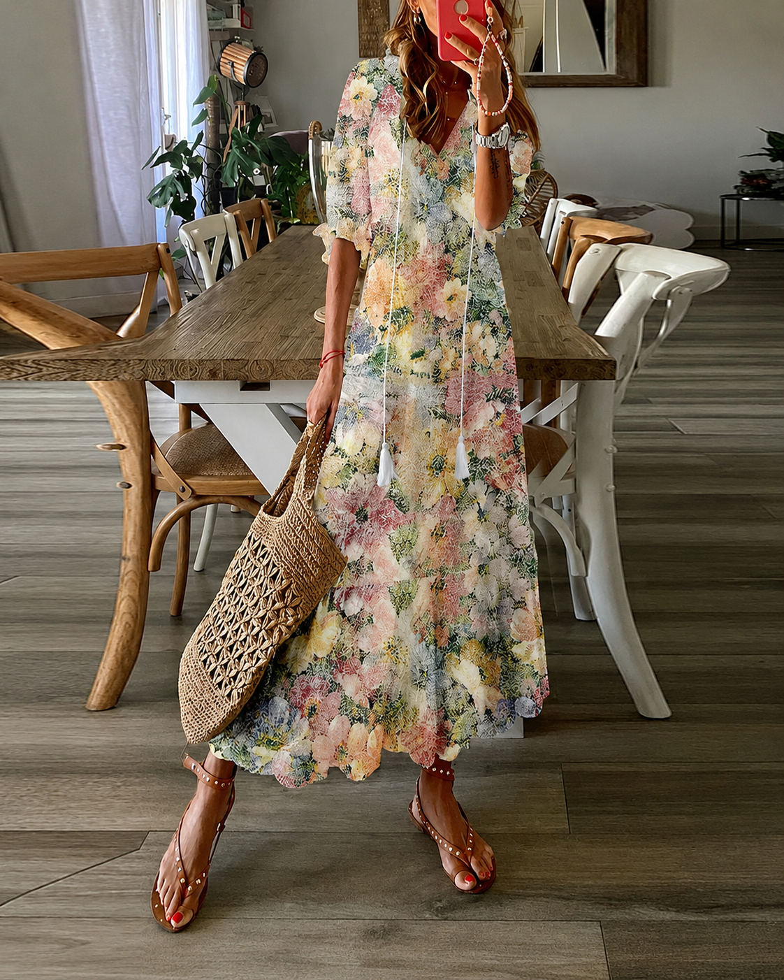Maxi Kjole Dame Bohemisk Stil med Etnisk Trykk