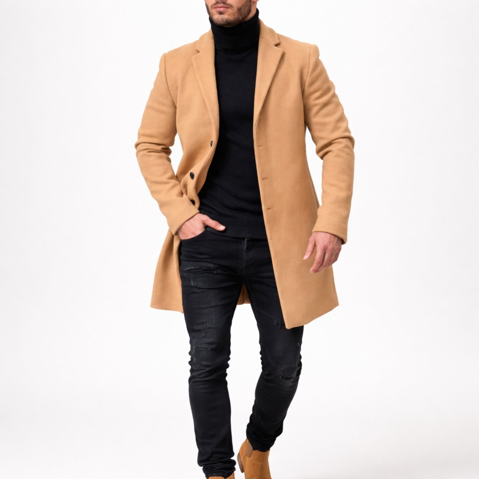 Menns Vinterjakke Med Enkelt Knappestolpe