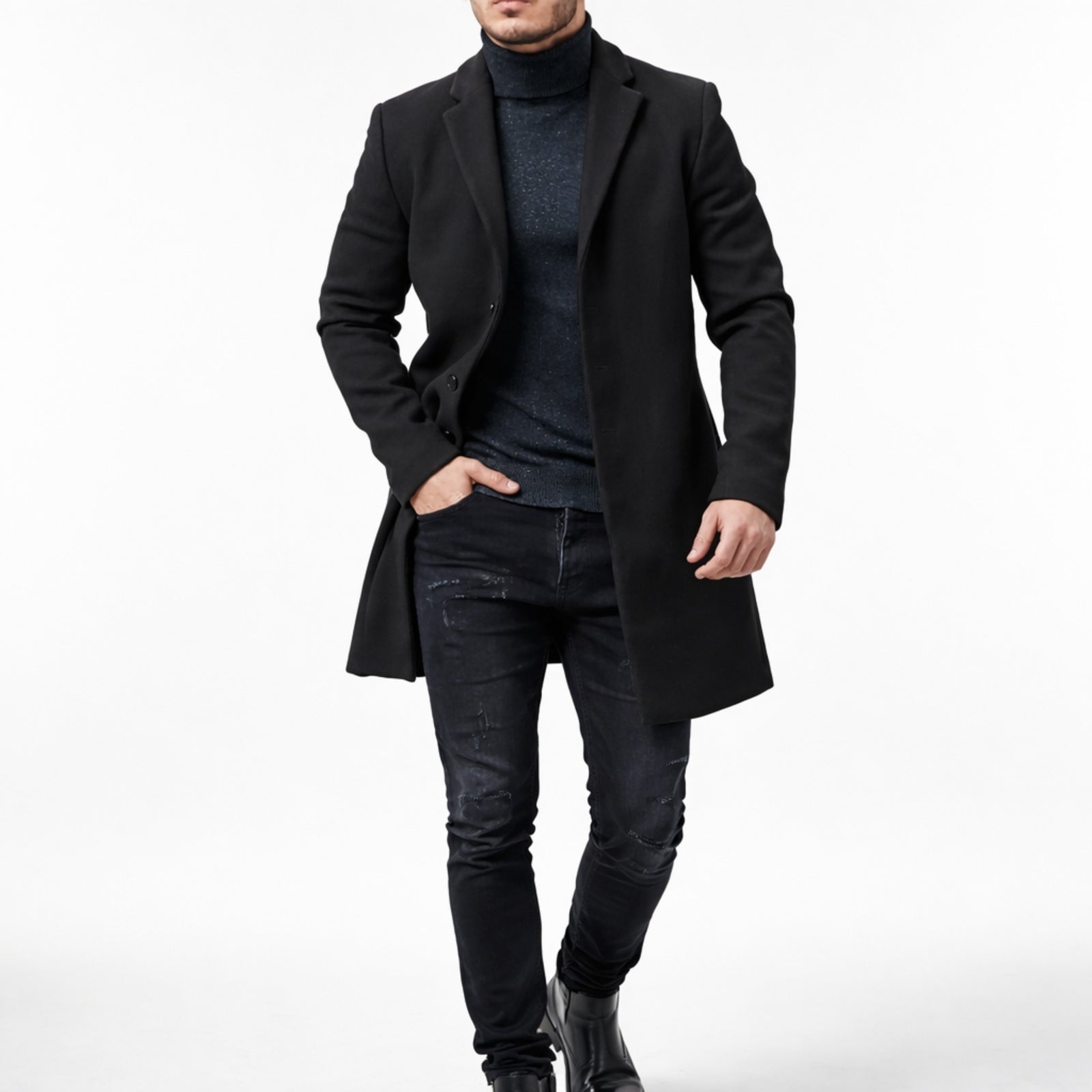 Menns Vinterjakke Med Enkelt Knappestolpe