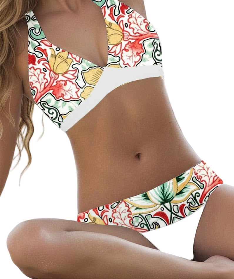 Damens Moderne Bikini med Blomster- og Prikkemønster