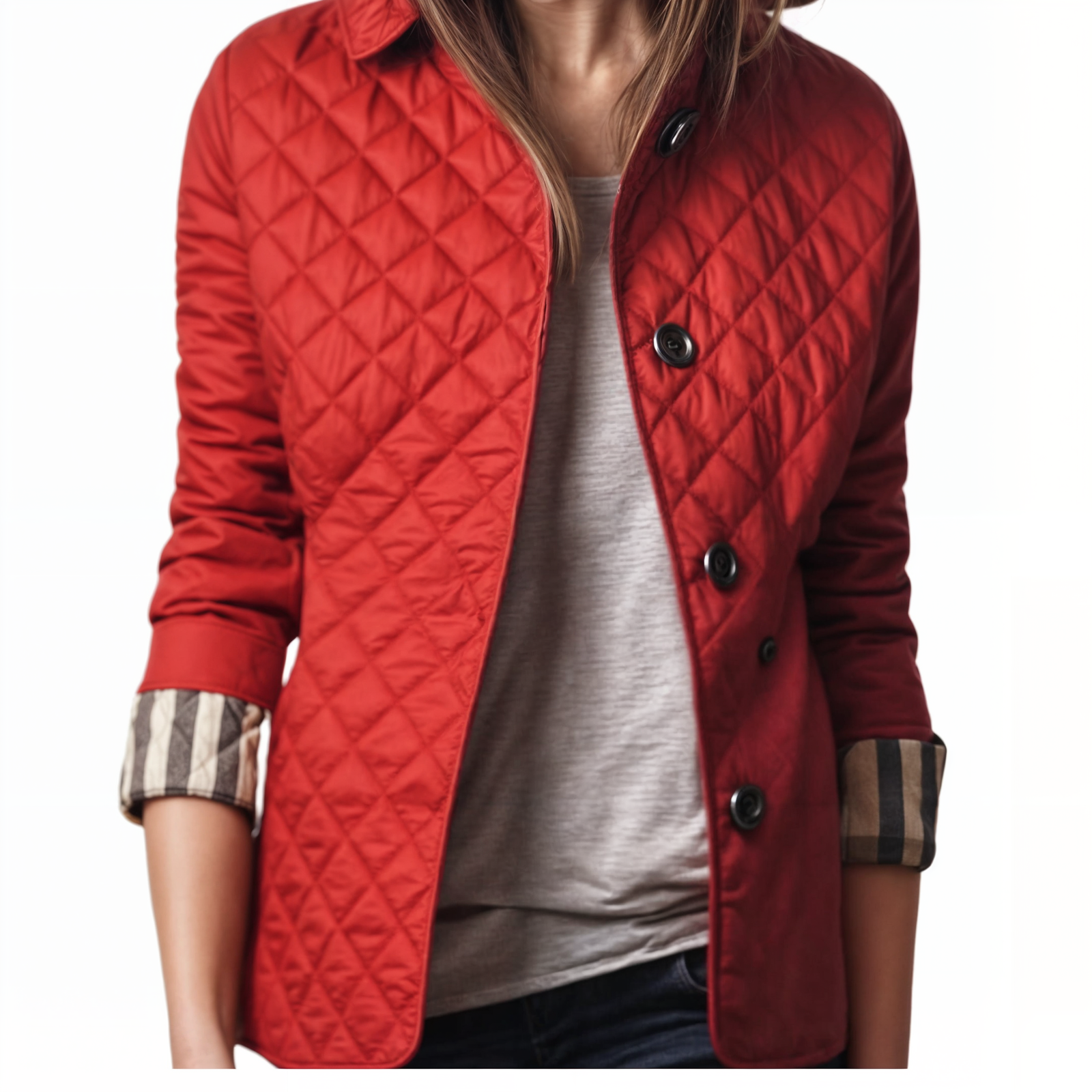 Kviltert jakke med turn-down krage for kvinner