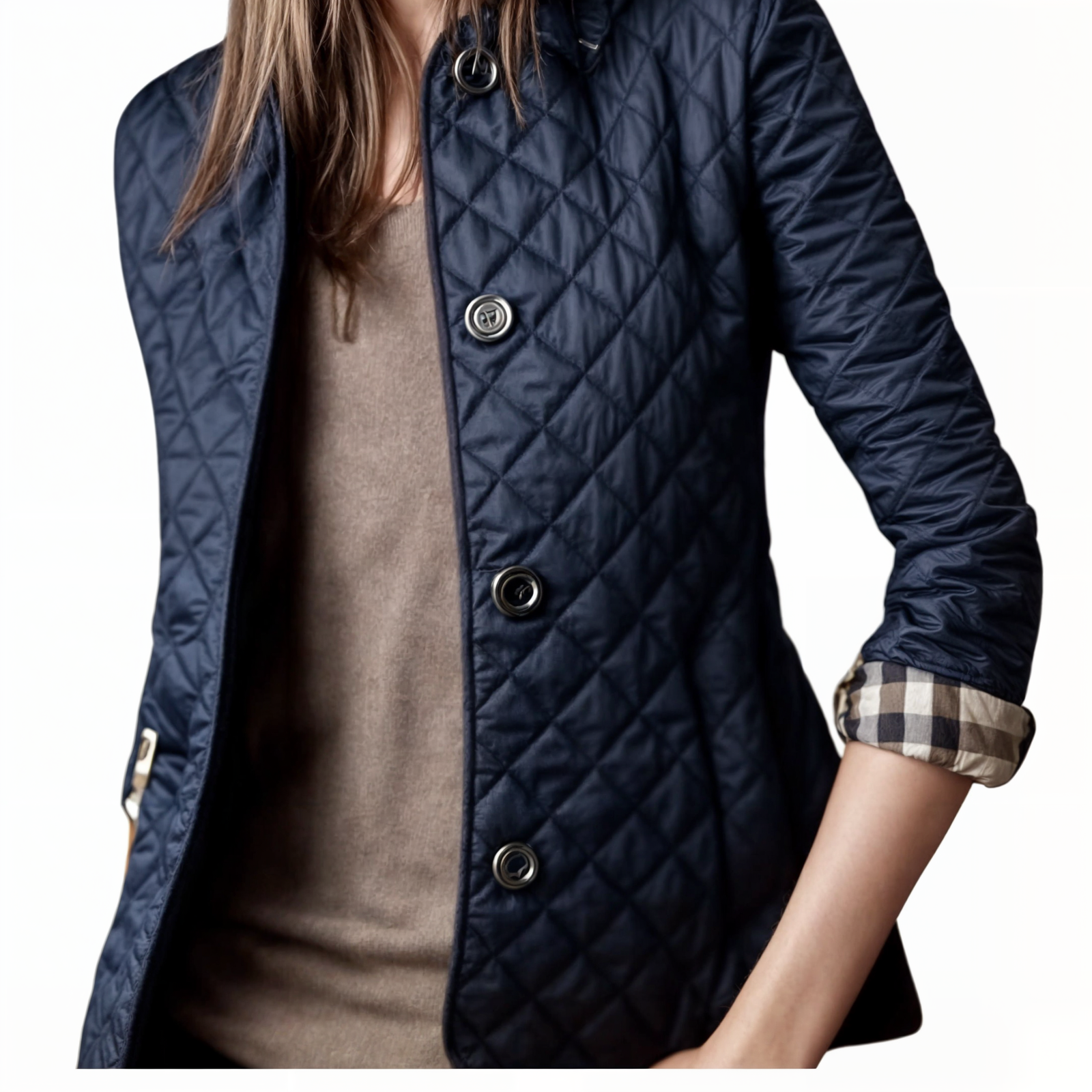 Kviltert jakke med turn-down krage for kvinner