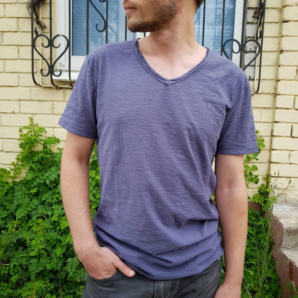 Herre V-hals skjorte i lin bomull