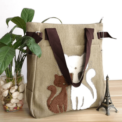 Katt Brodery Lerretsveske