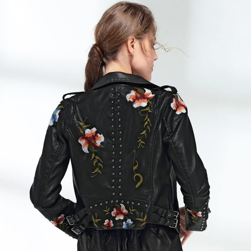 Blomsterprint broderi Kunstskinnjakke
