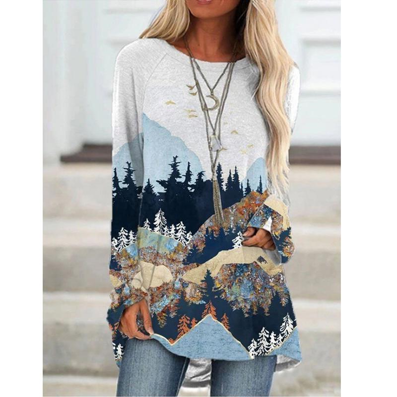 Plus Size fjelltrykte gensere
