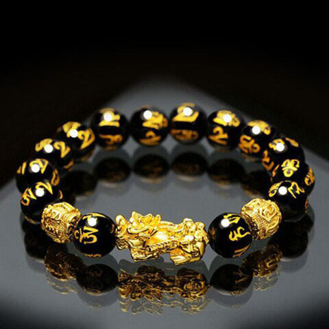 Svart Obisidian Feng Shui Armbånd