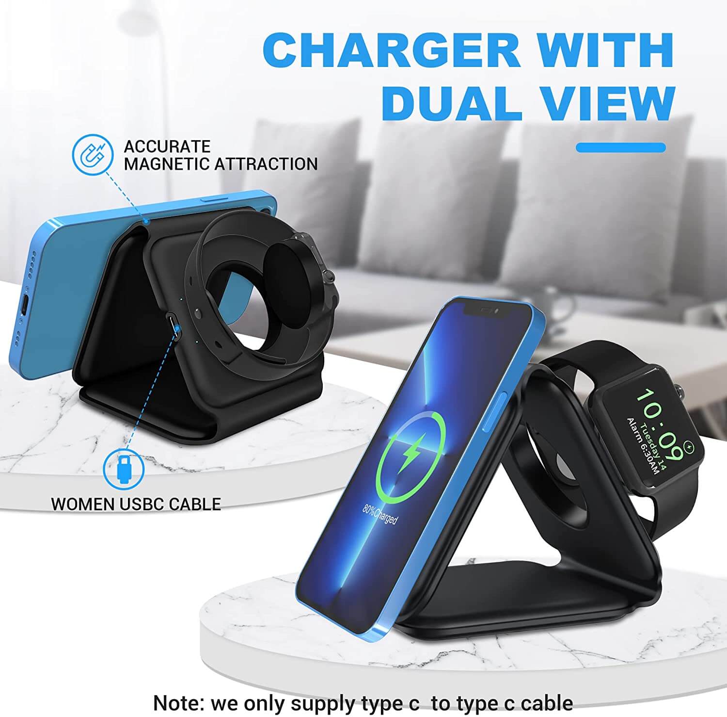 Sammenleggbar magnetisk trådløs lader