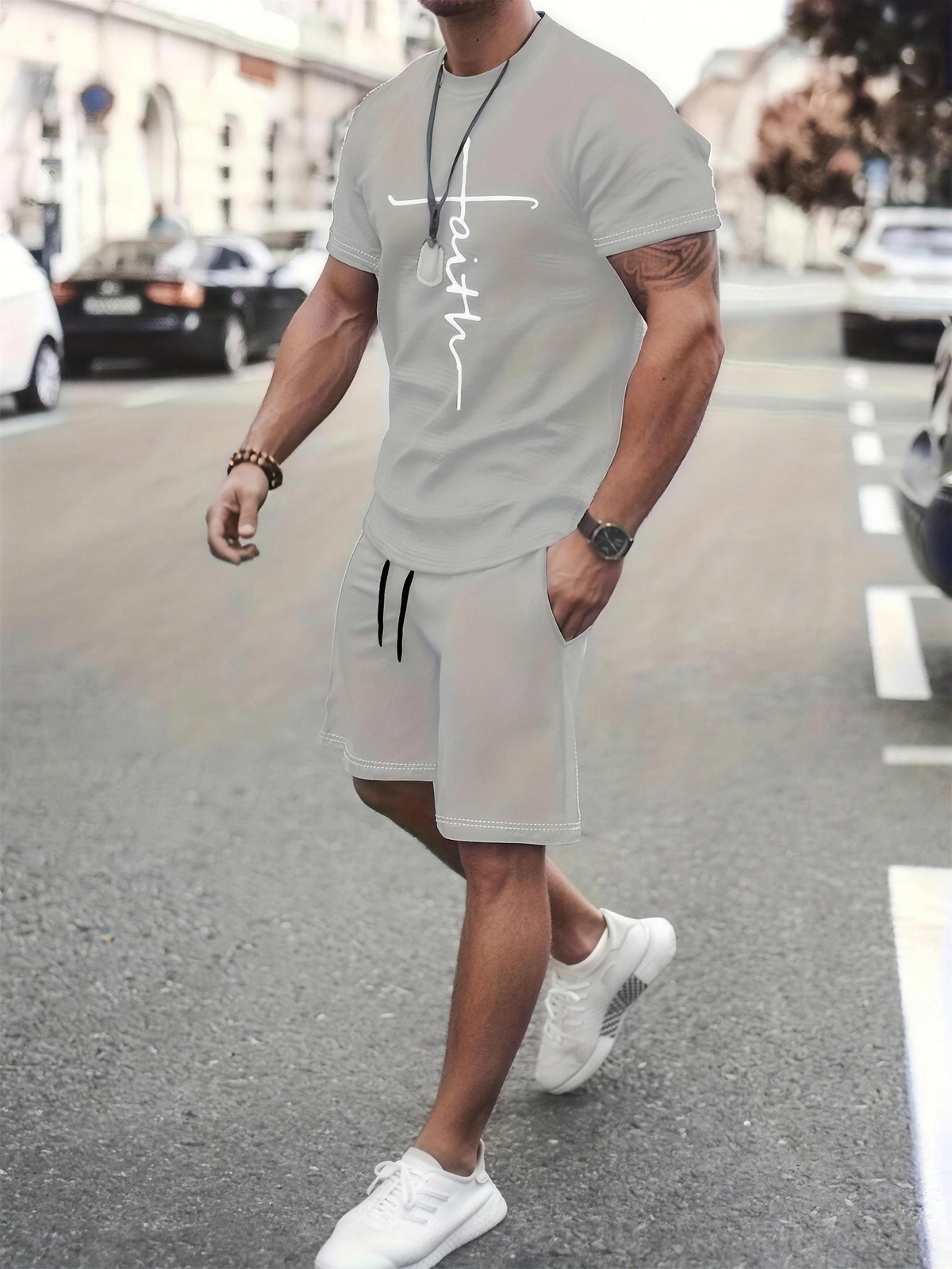 Herre Sommer Sett Kortermet T-skjorte Bomull Shorts