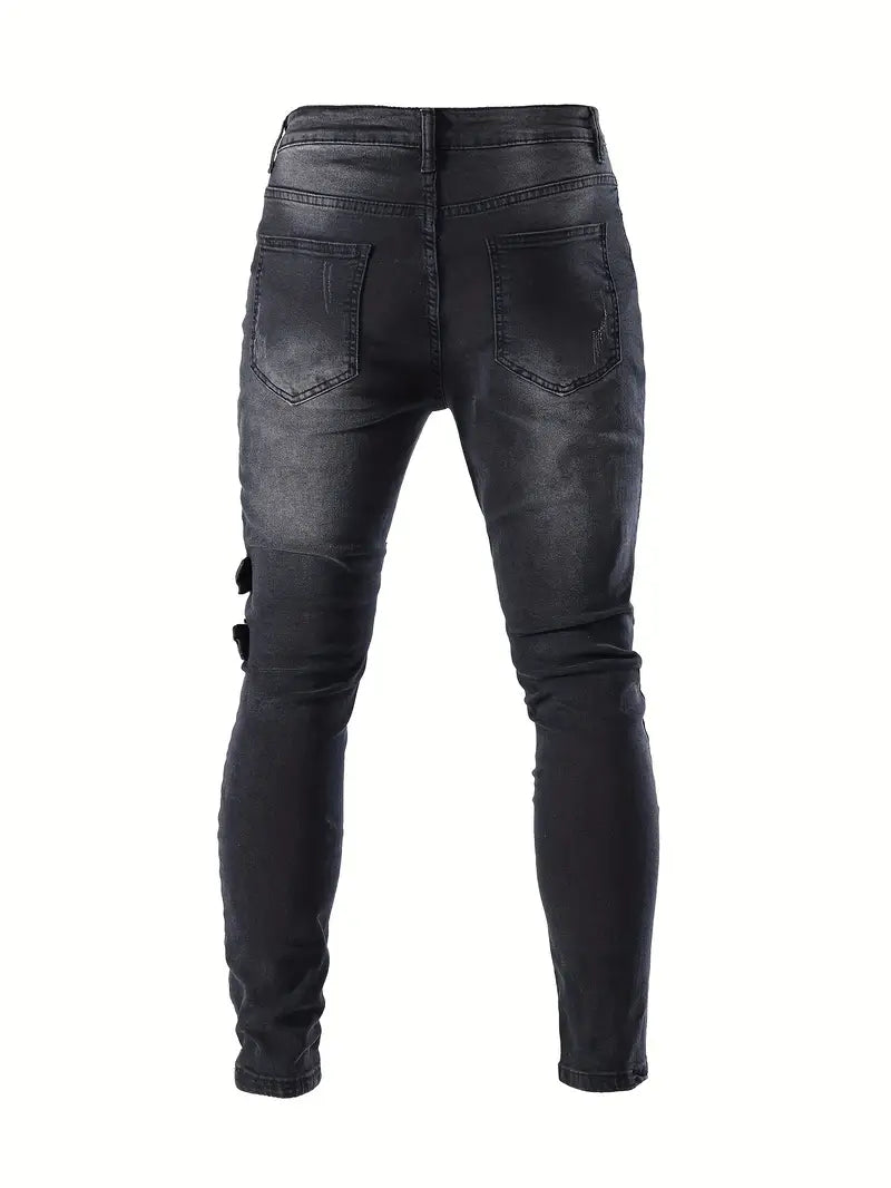 Herre Bikerjeans Casual med Vatterte Detaljer Denim-2