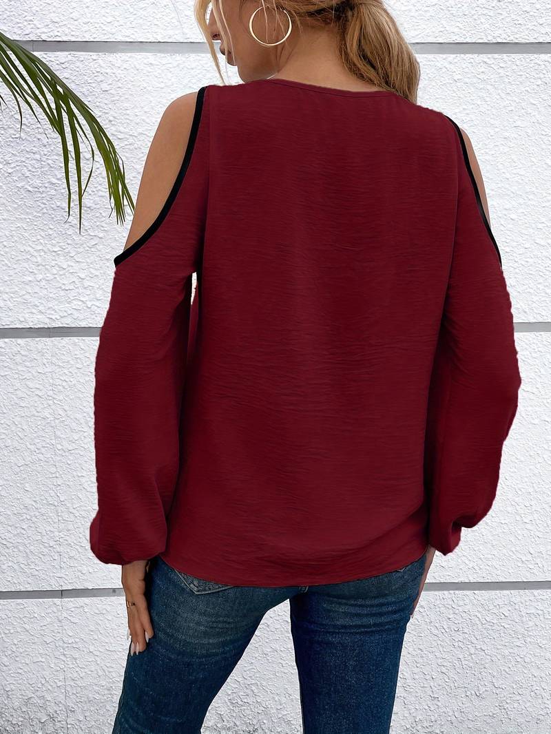 Kvinne Bluse Fargeblokk Elegant Langermet Polyester