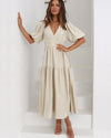 Variant image for Kvinne Kjole V-hals Puff Ermer Polyester Elegant Lang Lengde-24