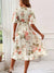 A-linje Kjole V-hals Ruffle Ermer Polyester Blomsterutskrift