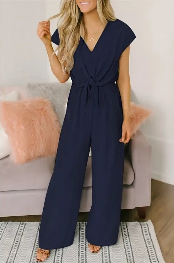 Variant image for Dame Jumpsuit Luftig V-hals Bredbenet Mykt Pustende Stoff-5