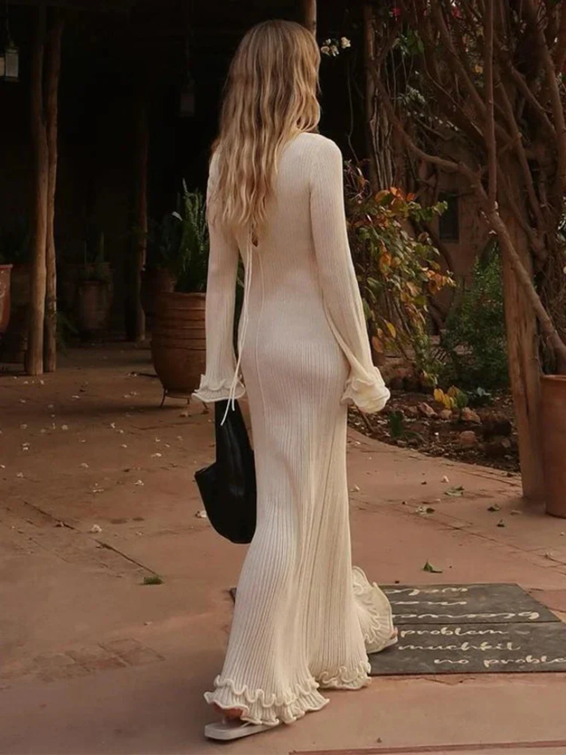 Damenes Maxikjole Elegant Lang Silhuett Hvit Myk Stoff-2