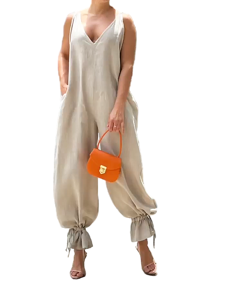 Dame Jumpsuit Ermeløs V-hals Lett Polyester-1
