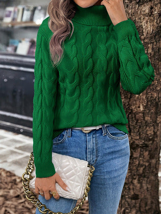 Kvinne Turtleneck Genser Kabelmønster 100% Akryl