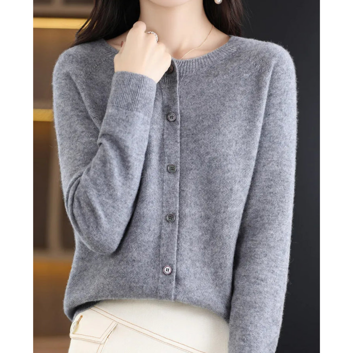 Variant image for Dame Cardigan O-hals Strikket Ull-37