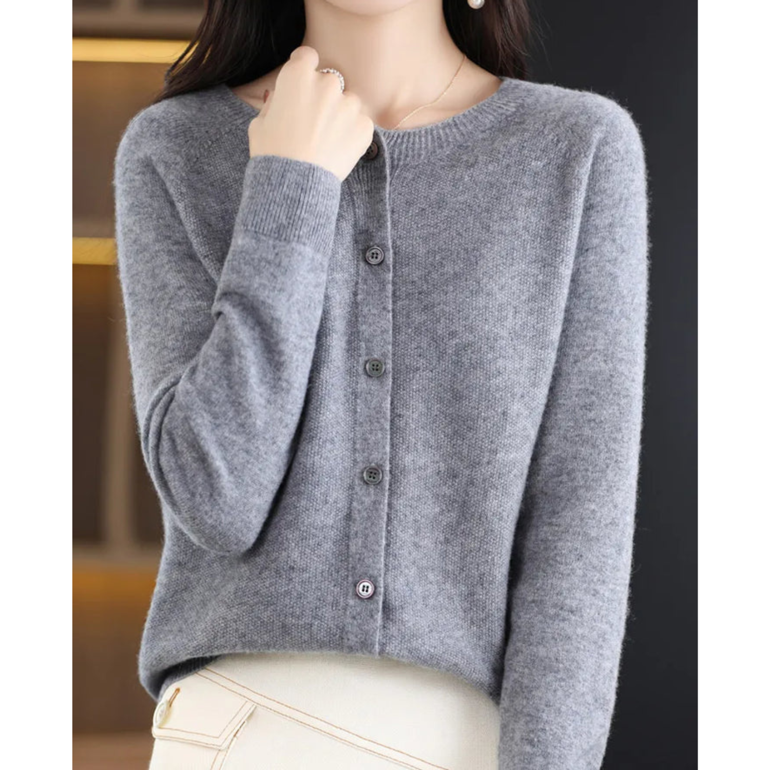 Variant image for Dame Cardigan O-hals Strikket Ull-37